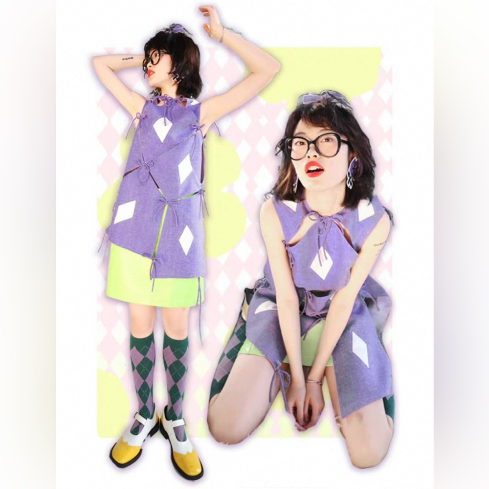Diamond Shape Cut-Out Purple Dress